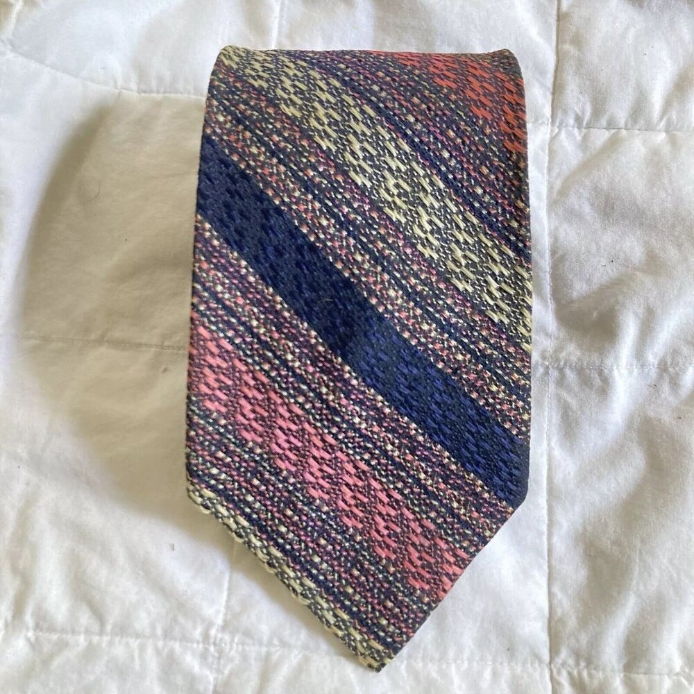 VTG RHODIA Tie Acetate Woven in FRANCE Striped Elegant Textured Necktie